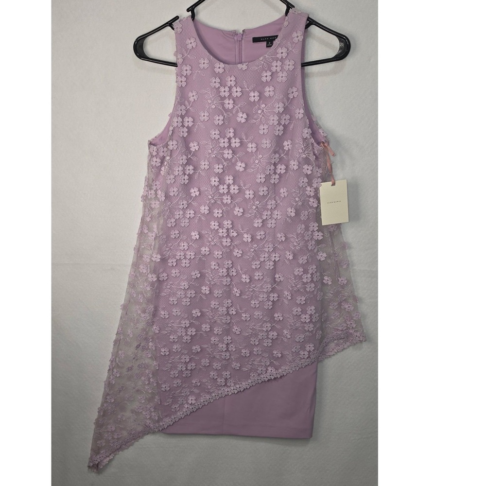 Alex Marie Belle Fleur Lilac Purple Asymmetrical Floral Lace Overlay Dress 2